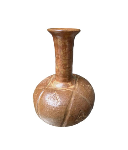 Small Brown Ceramic Boho Chic Vase, Signed by the Artist