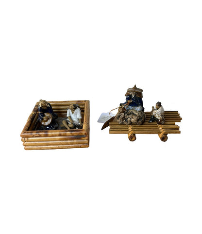 Collection of Asian Ceramic Figures and Wooden Stands