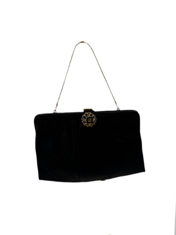 Small Black Hand Bag With Gold and Jewel Accents *Missing Jewels