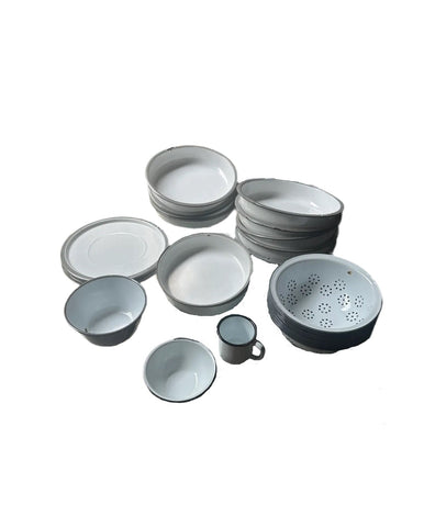 Falcon Enamelware Plates, Bowls, Strainers, Serving Dishes, Mug -Set of 30