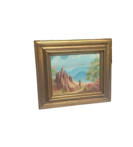 Small Gold Framed Tree Stump Painting on Canvas, Signed by the Artist