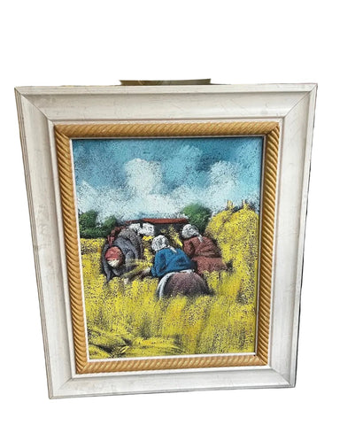 Vintage Framed Painting of Women in the Field, Signed by the Artist