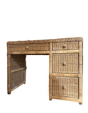 Vintage Wicker Boho Chic Desk With Drawers