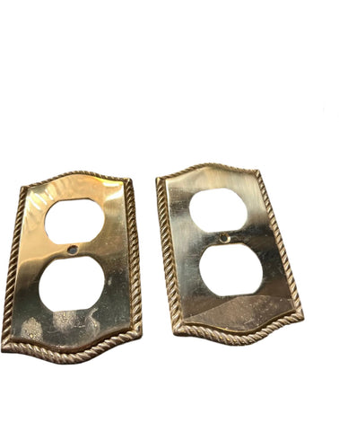 Pair of Shiny Brass Rope Details Outlet Covers