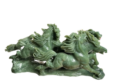 Monumental Running Horses Imperial Jade Sculpture 75 LBS