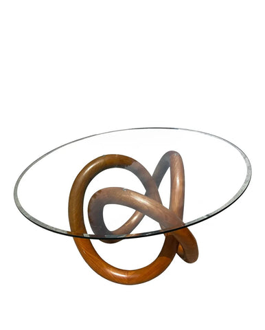 Wooden Knot Dining Table With Glass Top