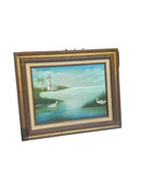 Lighthouse and Egrets Seascape Painting on Canvas, Signed by the Artist, Framed
