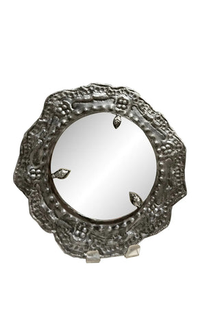 Small Silver Round Detailed Framed Wall Mirror