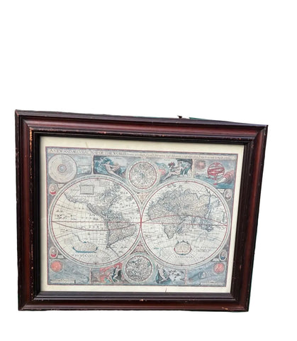 Vintage World Map in a Wooden Frame