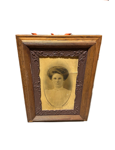 Vintage Wooden Intricate Frame With Photo of a Woman