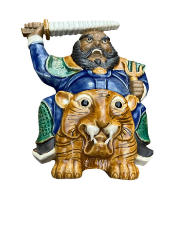 Small Ceramic Warrior and Tiger Decorative Piece