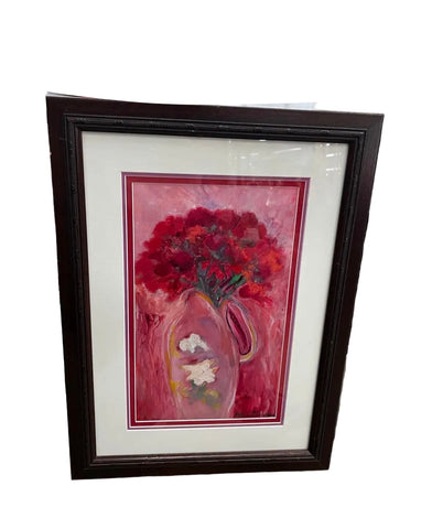 Vintage Red and Pink Floral Framed Print