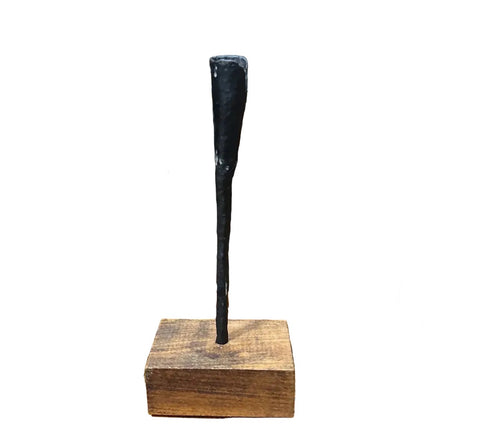 Vintage Black Brutalist Vase on Wooden Base