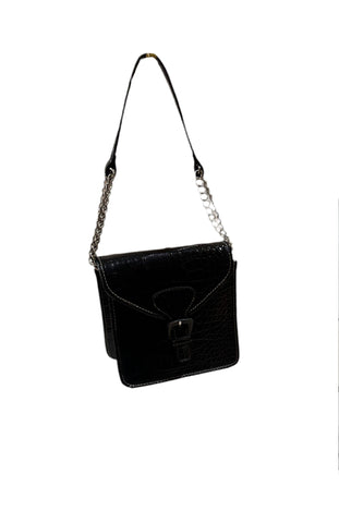 Small Back Faux Gator Skin Liz Claiborne Hand Bag With Chain Accents