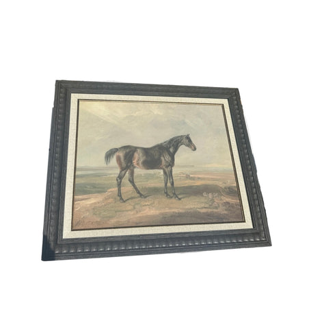 Framed Black Horse on Mountain Top Print on Canvas, Signed by the Artist