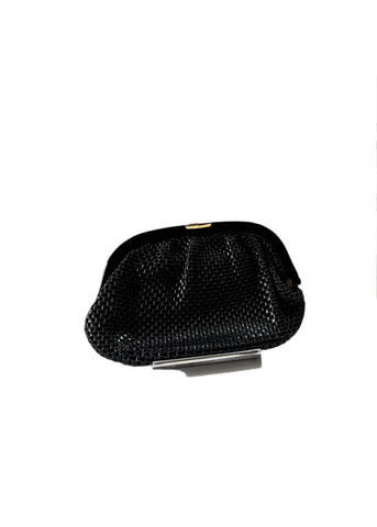Black Woven Leather Cara Handbag With Clasp