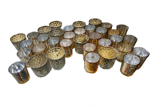 (Rental Only) 30+ Gold and Silver Glass Wedding Candle Votives