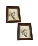 Pair of Owl Paintings in Wooden Frames, Signed by Artist