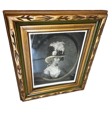 Black and White Vintage Print of Woman in Fancy Hat, Framed