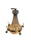 Large Deer Head Crystal and Bronze Chandelier