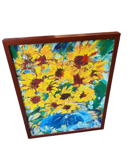 Signed and Framed Vintage Sunflower Painting