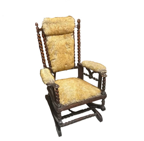 Vintage Faux Fur Barley Twist Rocking Chair