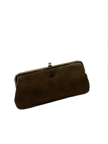 Small Brown Leather Etra Kiss-Lock Clutch With Key Accent