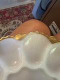 1970s Milk Glass Gold Rimmed Deviled Egg Platter