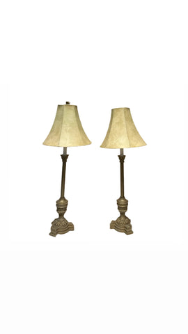Pair of Skinny Brass Table Lamps With Greek Key Accents