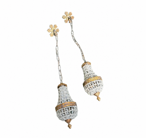 1970s Regency Style Gold and Crystal Baby Pendant Lights- A Pair