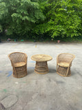 Rattan Wicker Collection Pair of Chairs and Matching Table White Glove Trio