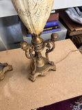 Pair of Mid-Century Modern Brass and Off-White Lamps with Bust Accents