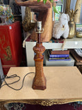 Small Vintage Wicker and Wooden Table Lamp