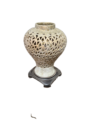 Vintage Cream Colored Ceramic Abstract Lamp