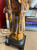 1970s Wooden Hand Carved Figurative Large Lamp with Shade