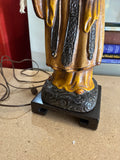 1970s Wooden Hand Carved Figurative Large Lamp with Shade