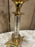 Vintage Tall Double Bulb Gold and Glass Lamp