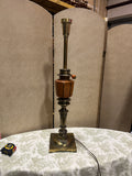 Large Vintage Brass and Wooden Lamp