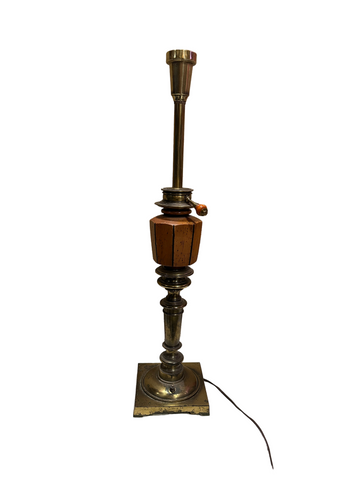 Large Vintage Brass and Wooden Lamp