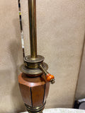 Large Vintage Brass and Wooden Lamp