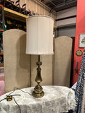 Large Vintage Heavy Brass Table Lamp with Lampshade