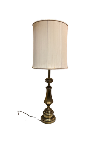 Large Vintage Heavy Brass Table Lamp with Lampshade