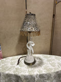 Vintage White Figurative Man Lamp with Leopard Print Lampshade