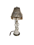 Vintage White Figurative Man Lamp with Leopard Print Lampshade