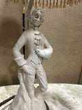 Vintage White Figurative Man Lamp with Leopard Print Lampshade