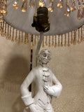 Vintage White Figurative Man Lamp with Leopard Print Lampshade