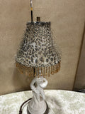 Vintage White Figurative Man Lamp with Leopard Print Lampshade