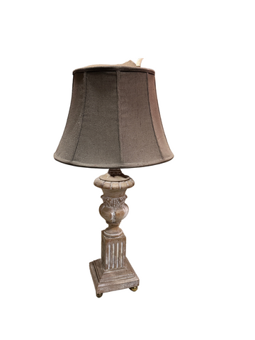 Wooden Hand Carved Rustic Style Lamp with Shade