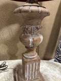 Wooden Hand Carved Rustic Style Lamp with Shade