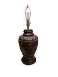 Large Brown Ceramic Round Woven Style Table Lamp